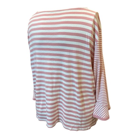 NorthStyle Pink & White Striped 3/4 Bell Sleeve Stretchy Top Women's Size 3X - Picture 3 of 7